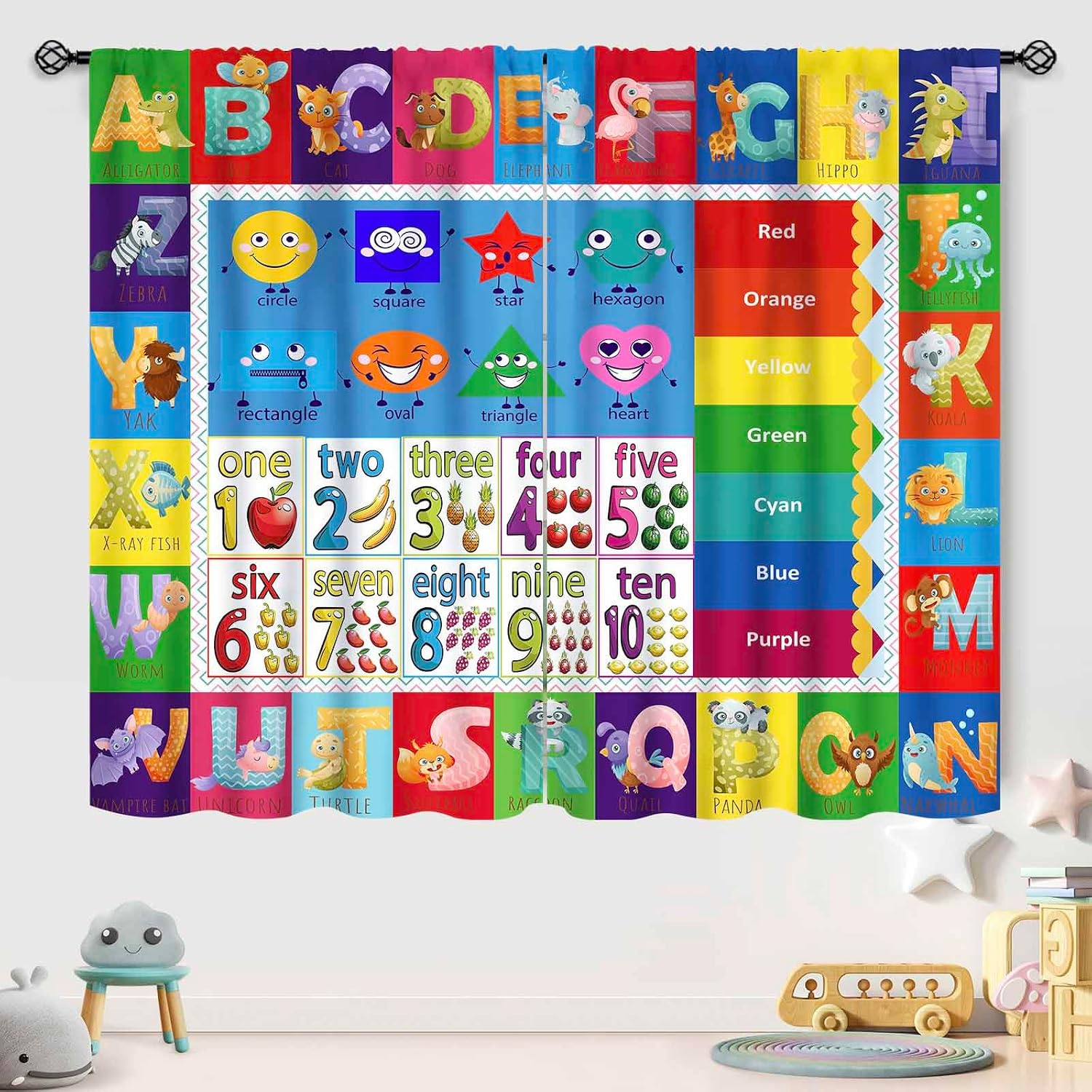 ABC Number Shape Curtain Panel - Abc Kids Early Education 评论和价格
