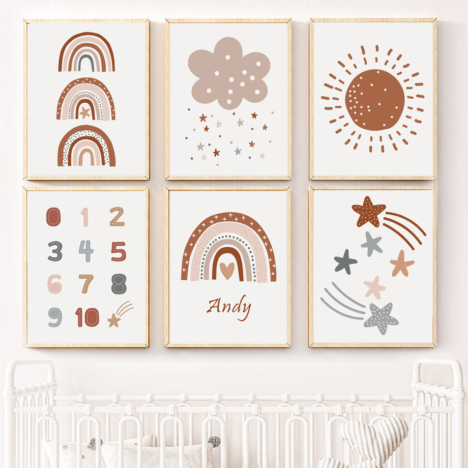 Boho Nursery Poster Canvas Pri - Kids Education Name 评论和价格